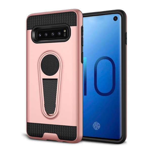 Wholesale Galaxy S10e Metallic Plate Stand Case Work with Magnetic Mount Holder (Rose Gold)